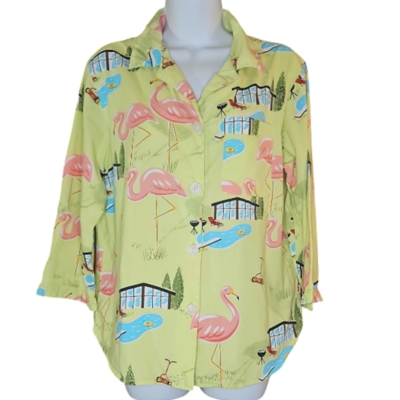 Nick & Nora Poolside Flamingos Ruffle TOP/Capri Pants Pajama Sleep Lounge SET -S - Picture 3 of 8